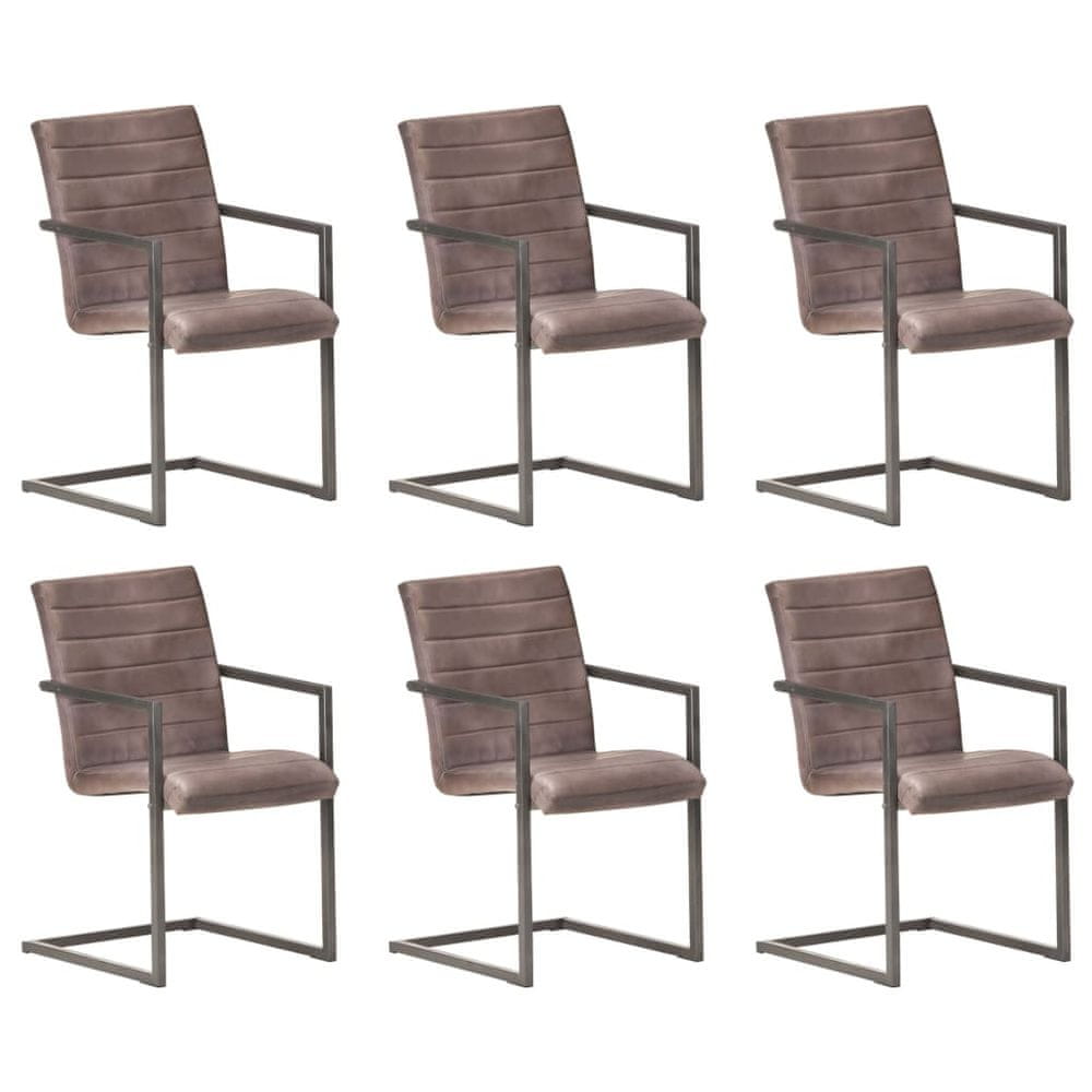 Vidaxl Jedálenské stoličky, perová kostra 6 ks, hnedé, pravá koža